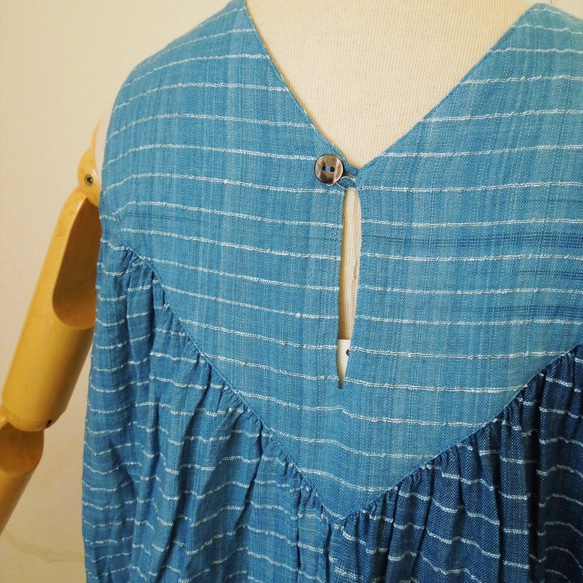 bighug 麻混手織りさちばるドレス●藍染めボーダー 7枚目の画像