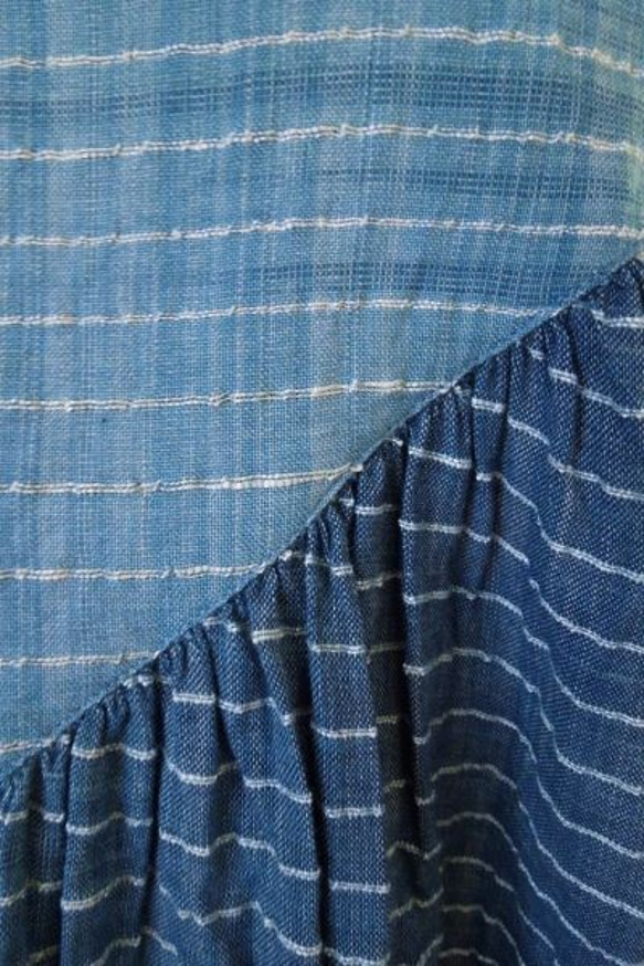 bighug 麻混手織りさちばるドレス●藍染めボーダー 8枚目の画像
