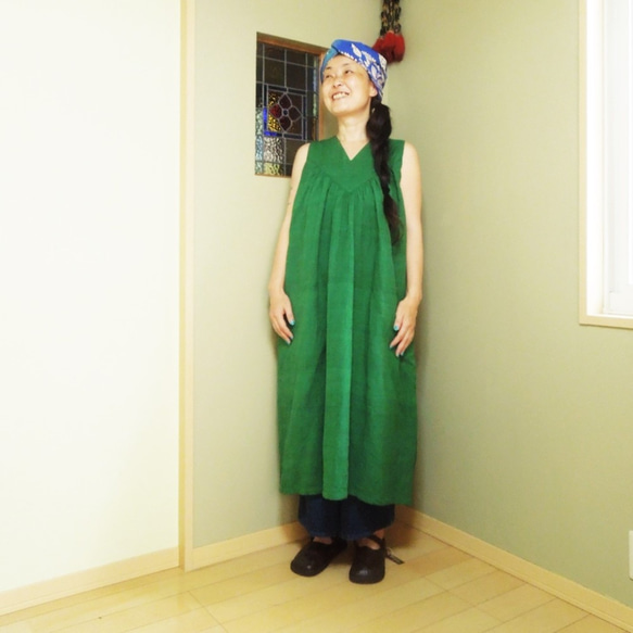 bighug 麻混手織りさちばるドレス●藍染めボーダー 9枚目の画像
