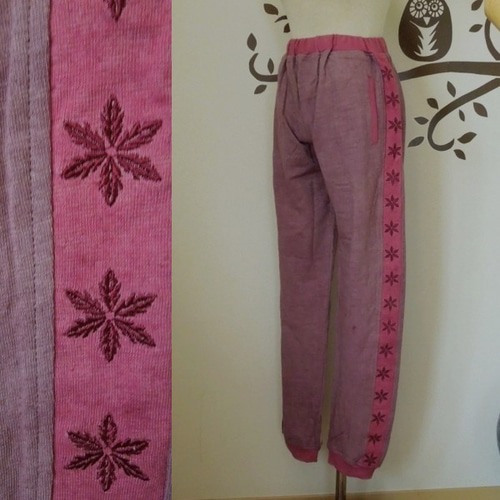 SALE】ヘンプコットン 厚手 麻柄 ジャージ パンツ・草木染め○パープル  