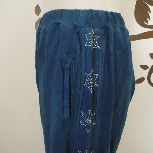 asana ヘンプコットン 厚手 麻柄刺し子 ジャージ パンツ・藍染め SALE】asana ヘンプコットン 厚手 麻柄刺し子 ジャージ パンツ