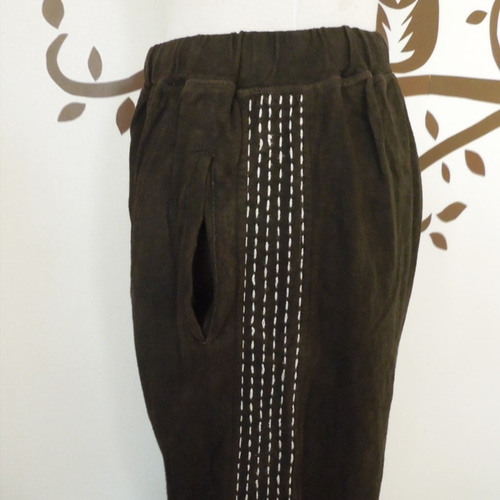 SALE】asana ヘンプコットン 刺し子 ジャージパンツ○草木染めマクガ  