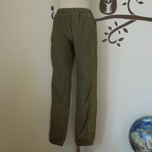 SALE】asana ヘンプコットン 刺し子 ジャージパンツ○草木染めマクガ  