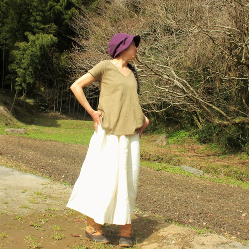 つつむ Hemp×Organic cotton バックレースカットソー○ピンク