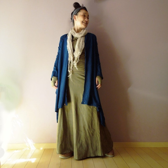 asana ヘンプコットン ロングスカート121●草木染めリーフ 8枚目の画像