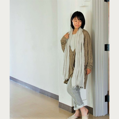 つつむ ルーズなカシュクールカーディガン○オリーブブラウン  