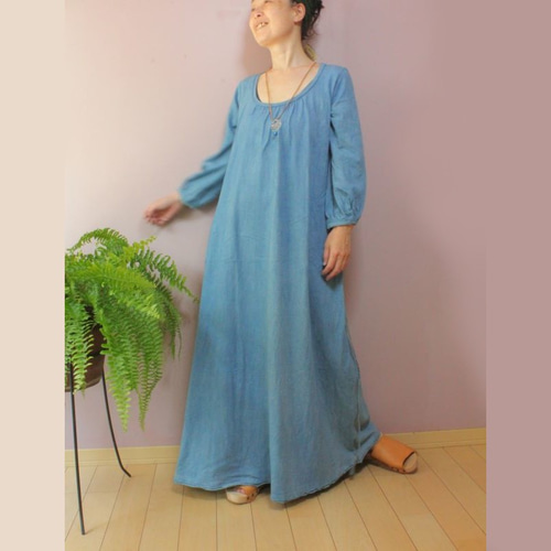 スタンダード＆ラテン練習用ワンピース♡ホースヘアで裾が軽やかに踊ります！ asana ヘンプのオルテガワンピース○草木染めライトインディゴ