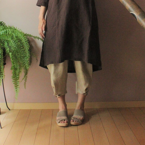 SALE】つつむ サロペットにもなるコクーンパンツ☆リネンドット柄