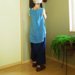 【SALE】bighug 手織りコットンリネン ワイドヘムサルエルパンツ・インディゴ 6枚目の画像