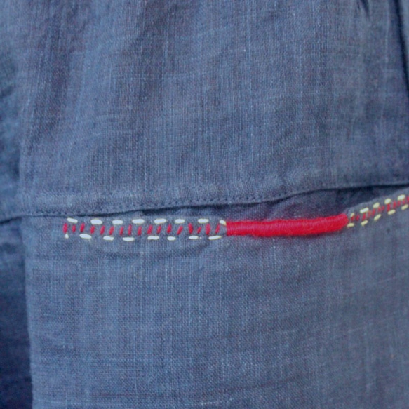 【SALE】bighug 手織りコットンリネン ワイドヘムサルエルパンツ・インディゴ 8枚目の画像