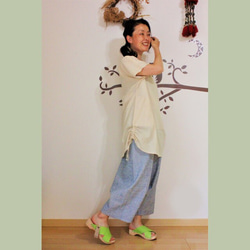 【SALE】bighug 手織りコットンリネン ワイドヘムサルエルパンツ・インディゴ 10枚目の画像