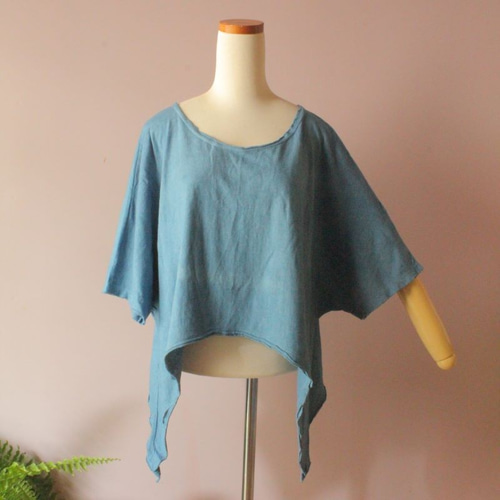 【SALE】asana ウイングポンチョＴシャツ●藍染めインディゴ SALE】asana ウイングポンチョTシャツ○藍染めインディゴ T