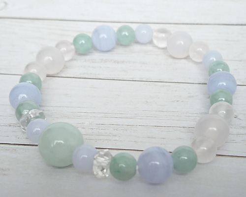ヒーリング強め❣️ブルーレースアゲート　母岩付ブルーカルセドニー　翡翠　ブレス 翡翠とブルーレースアゲートのヒーリングブレスレット ブレスレット