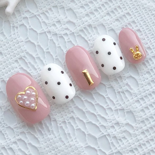 オーダー ネイルチップ 量産型 チェック スナ系 リボン ガーリー ハート 羽 量産型 ガーリー リボン ネイルチップ ハート ピンク 白 ネイルチップ