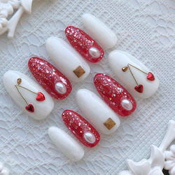 さくらんぼネイル ガーリー キラキラ ラメ 量産型 ハート ジェル