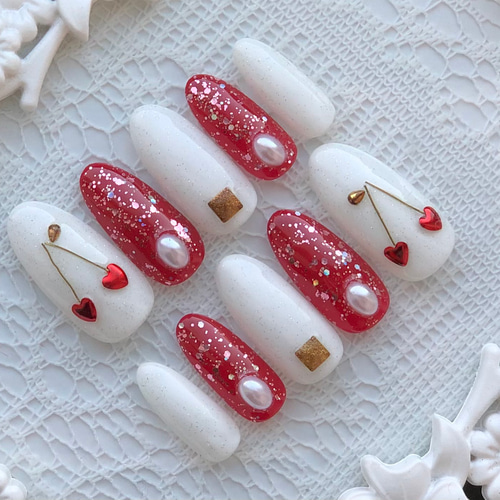 さくらんぼネイル ガーリー キラキラ ラメ 量産型 ハート ジェル