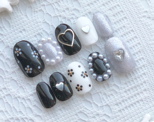 量産型 ハート キラキラ オタク ジェルネイルチップ ネイルチップ  