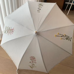 リネン日傘　手刺繍　お花　薄グレー 1枚目の画像