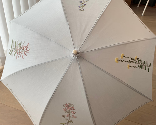 ベトナム刺繍傘 日傘・雨傘兼用 グレー 日本製 綿 麻 手作業 imgrc0082379557.jpg