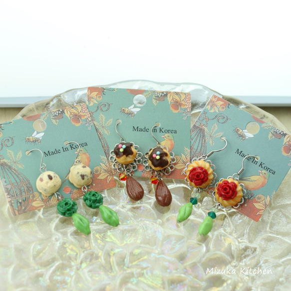薔薇クッキー×ピスタチオ　耳飾り 4枚目の画像