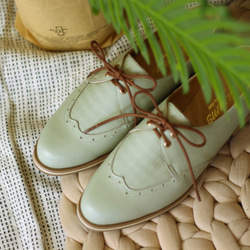 【知性牛津風】英格蘭紋雕花女鞋。薄荷綠 第3張的照片