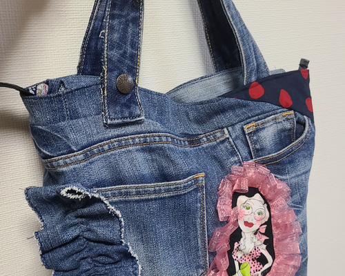 お纏めリクエスト＊ロラライハリス♡ブラックWデニム3wayバッグ♡トートバッグ♡ ロラライハリス デニムトートバッグ デニムリメイク