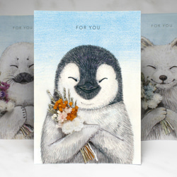 【極地系列動物卡片】_溫馨手繪/乾燥花/萬用卡/生日/情人節 第2張的照片