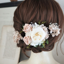 アンティークウエデング　フラワーヘッドパーツ ピンクゴールド ヘッドドレス ヘッドパーツ 髪飾り プリザーブド