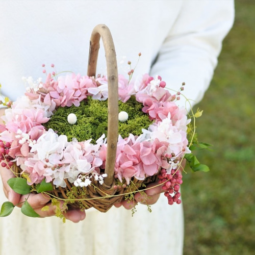 花器 ピンクのリングピロー 花飾り付き ハンドメイド