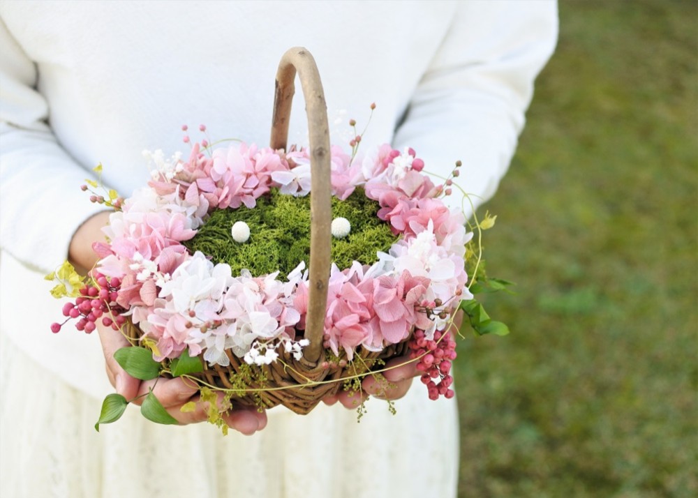 リングピローカゴ　森のバスケット　ガーデンピンク