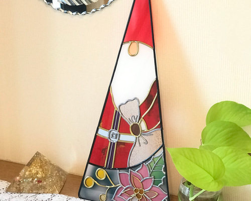 グラスアートのクリスマスツリー（赤いサンタさん) クリスマスツリー
