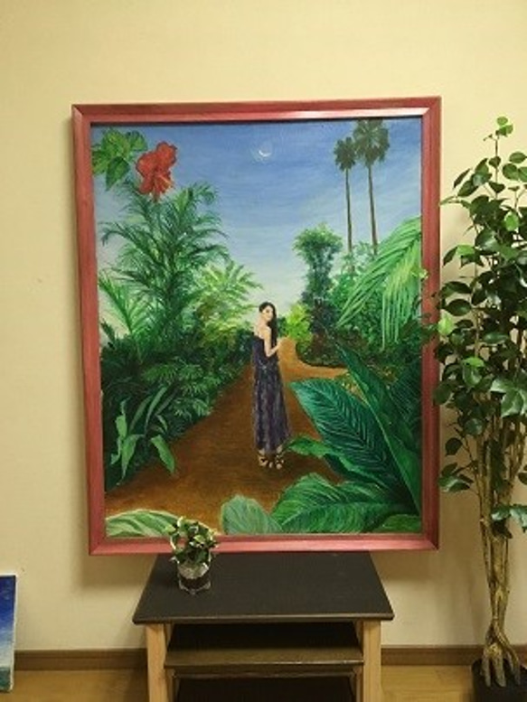 植物の油彩画 装飾フレーム付き