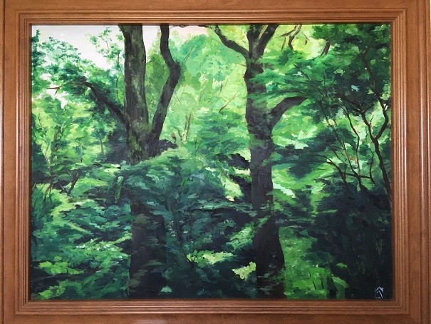 絵画 油絵 金富士と桜 F50号 （岡島哲夫） 【肉筆】【油絵