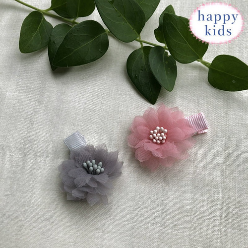 【花柄くるみL】ベビーヘアクリップ　ヘアゴム　サンプル セミオーダーメイド 花柄くるみL】ベビーヘアクリップヘアゴムサンプル セミオーダー