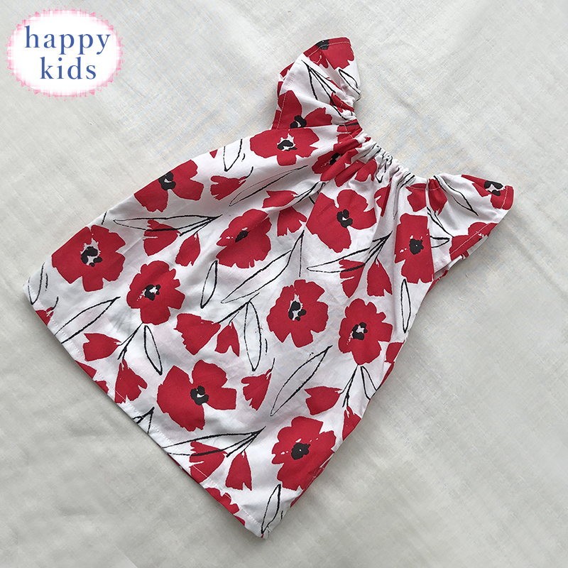 ギャザーワンピース 80～90 赤 花柄 ベビー 赤ちゃん キッズ 子供