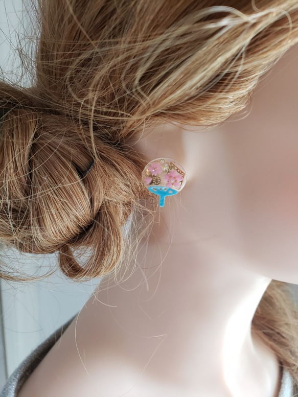 櫻花扇耳環、耳夾 第3張的照片