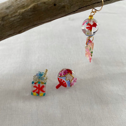 櫻桃、金魚扇、和花三角形耳環、耳夾 第2張的照片