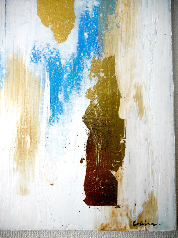 KIMPAKU -A //アクリル絵の具　抽象画　インテリア　おしゃれ　金　ゴールド　ブルー　ホワイト　青　白 3枚目の画像