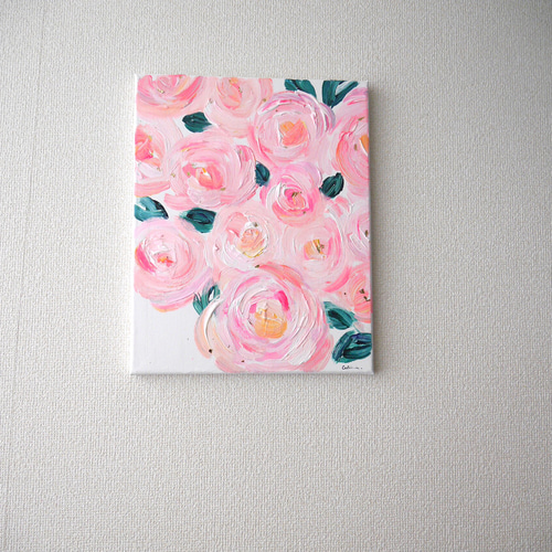 ピンクの花のアクリル絵画