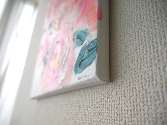 FLOWER C// アクリル 絵の具　絵画　アート　インテリア　ピンク　抽象画　ゴールド　花　おしゃれ　キャンバス 7枚目の画像