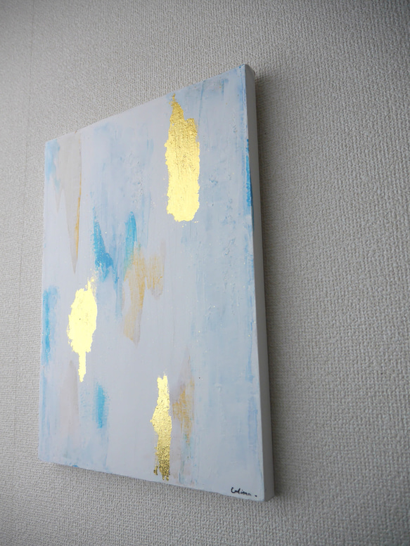 KIMPAKU-E//キャンバス アクリル絵画 抽象画 インテリア モダンアート 白 ホワイト ブルー おしゃれ 金泊 2枚目の画像