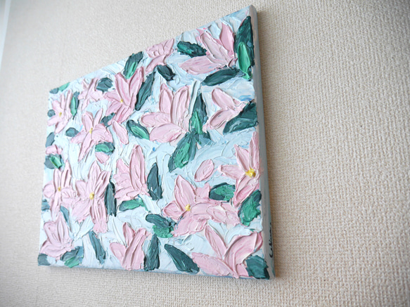 FLOWER-E//キャンバス アクリル絵画 抽象画 インテリア モダンアート 花 ピンク おしゃれ 空 かわいい 2枚目の画像