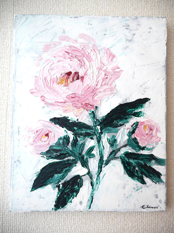 FLOWER-G//キャンバス アクリル絵画 抽象画 インテリア モダンアート 花 ピンク おしゃれ シャクヤク 3枚目の画像