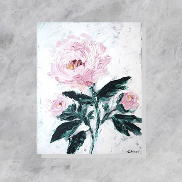 花柄アクリル絵画 大きめF10号キャンバス＊植物　インテリア　原画 キャンバスに描かれた蝶の絵 壁飾り ピンク アスターの花 原画