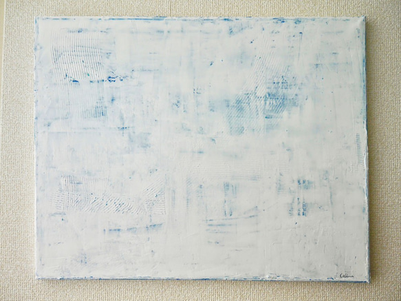 WHITE-M//キャンバス アクリル絵画 抽象画 インテリア モダンアート 白 ホワイト ブルー シンプル おしゃれ 2枚目の画像