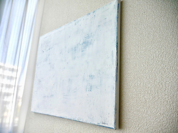 WHITE-M//キャンバス アクリル絵画 抽象画 インテリア モダンアート 白 ホワイト ブルー シンプル おしゃれ 4枚目の画像