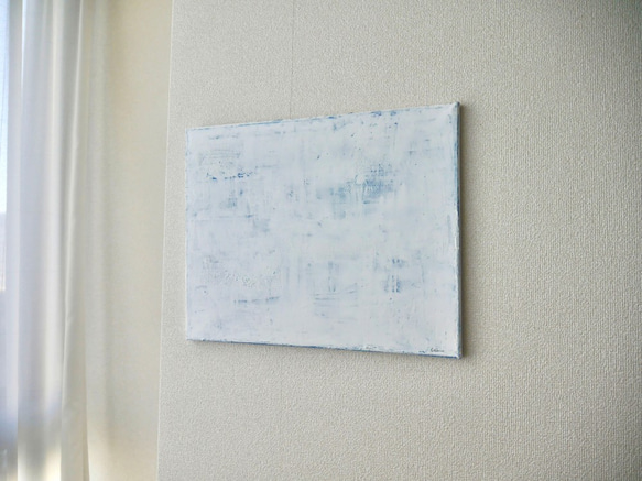 WHITE-M//キャンバス アクリル絵画 抽象画 インテリア モダンアート 白 ホワイト ブルー シンプル おしゃれ 8枚目の画像