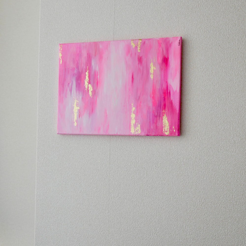 油絵具 ピンク ゴールド 抽象画 #ピンク抽象画