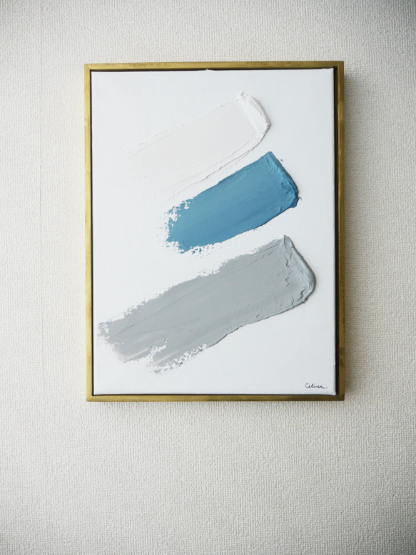 Texture-B//キャンバス アートパネル 絵画 アクリル テクスチャ 白 ブルー シンプル おしゃれ モダンアート 2枚目の画像