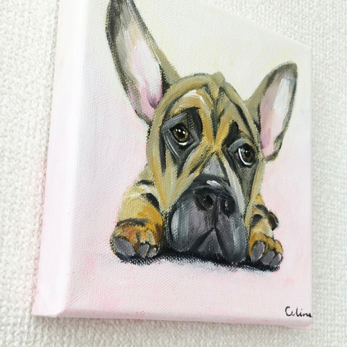 LOVE】フレンチブルドッグ犬ポップアートキャンバスF6号アクリル画